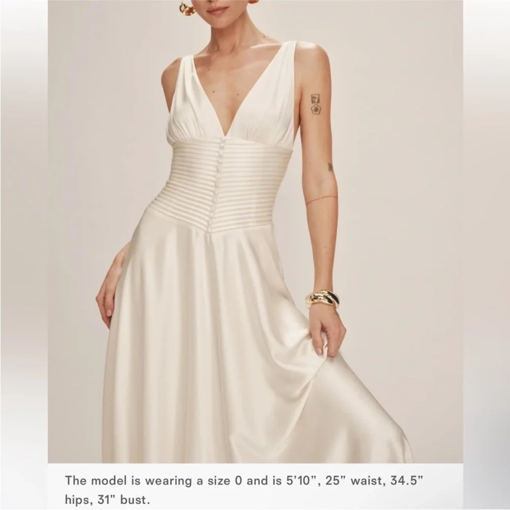 SOLD NWT Reformation Arianwen Satin V-Neck Gown - Picture 4 of 8